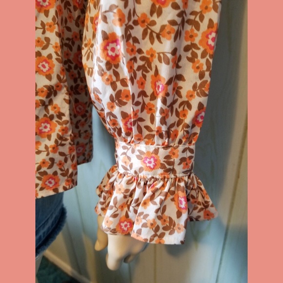 VTG 80s GLORIA VANDERBILT Tie Neck Ruffle Floral Button down Designer Blouse - Picture 7 of 9